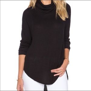 Free People Black Thermal Waffle Turtleneck